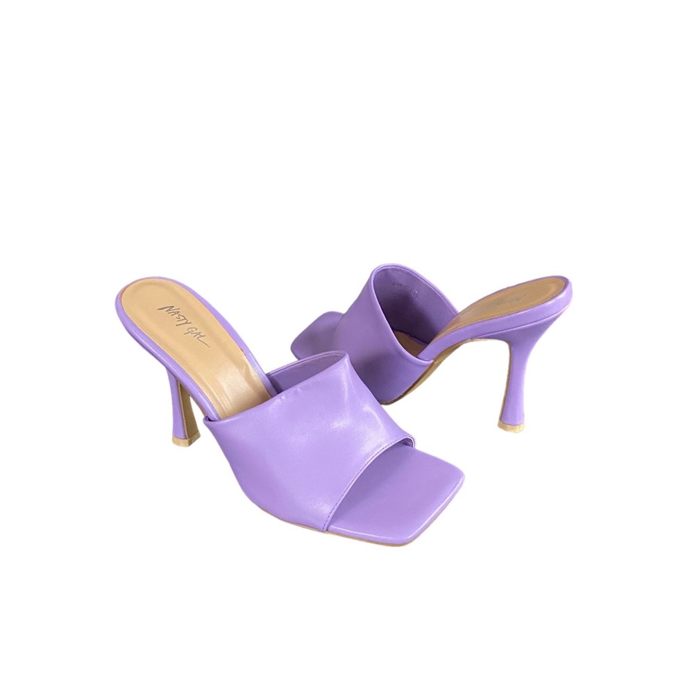 Nasty Gal Purple Square Toe Heels 7M Womens Trendy Block Heel Sandals